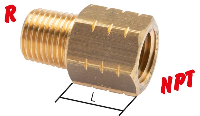 Voorbeeldig Afbeelding: Reduceermof met G-tap / NPT-tap, messing