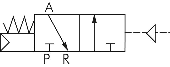 Schakelsymbool: 3/2-weg pneumatisch ventiel, basispositie gesloten (NC)